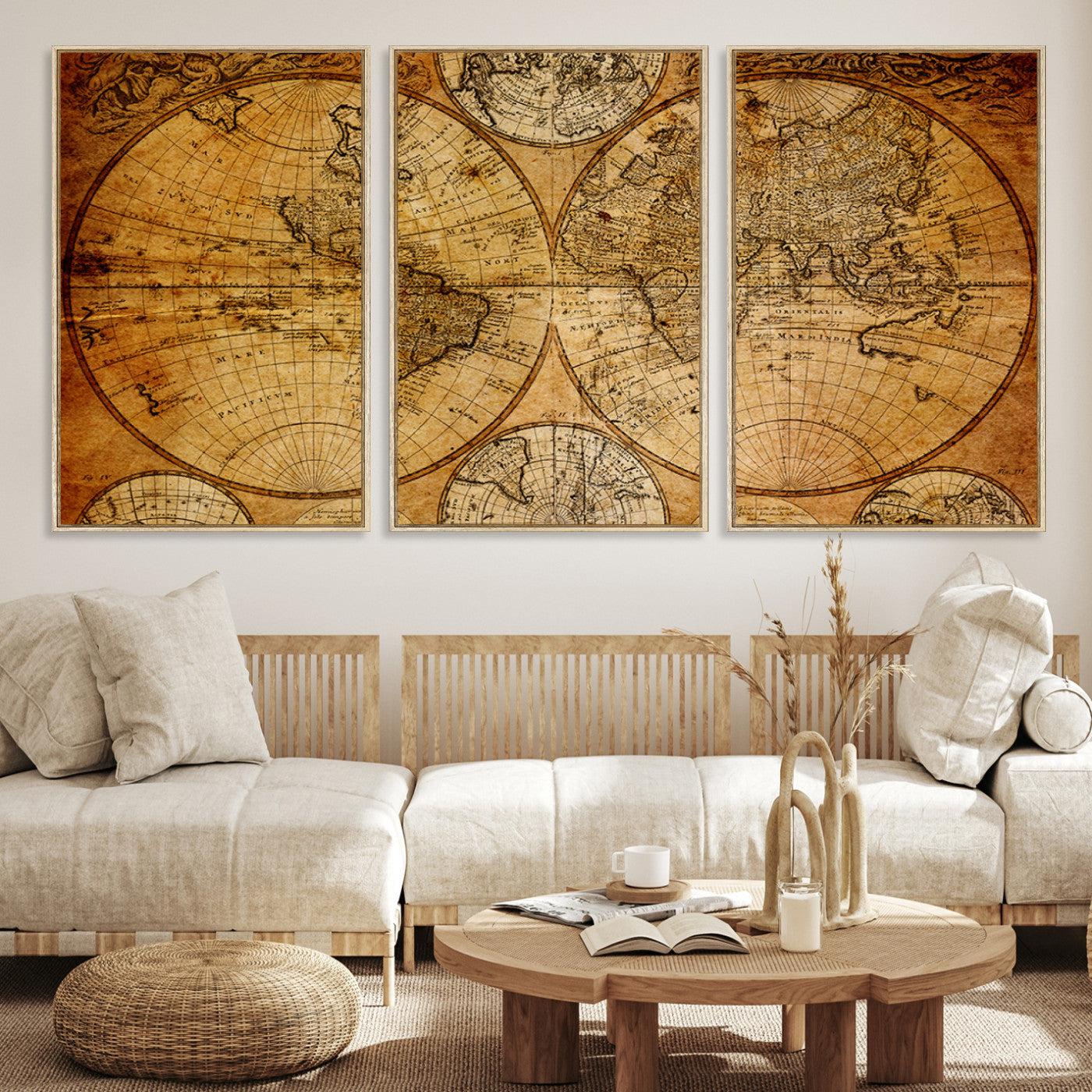 -Push Pin World Map Canvas Print – Framed Wall Art for Couples to Track Their Travels – Anniversary