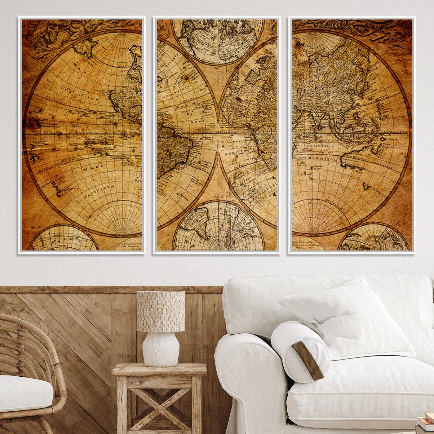 -Push Pin World Map Canvas Print – Framed Wall Art for Couples to Track Their Travels – Anniversary