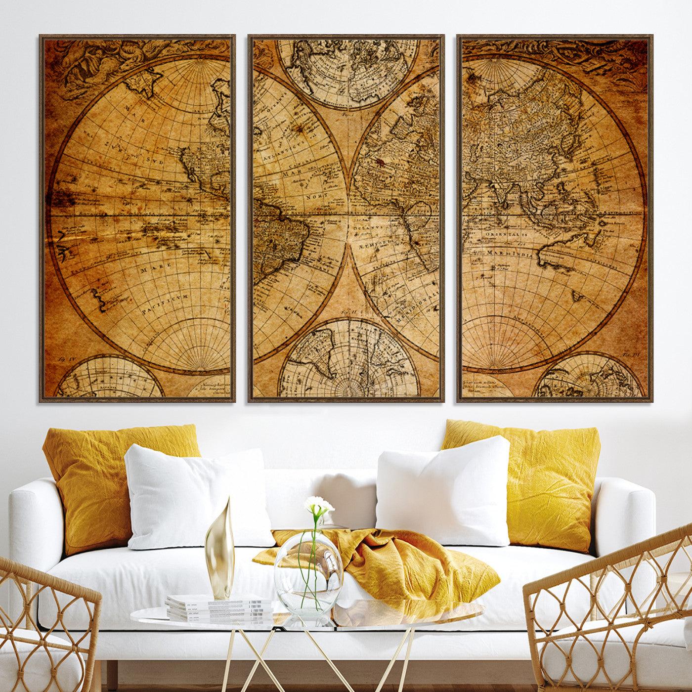 -Push Pin World Map Canvas Print – Framed Wall Art for Couples to Track Their Travels – Anniversary
