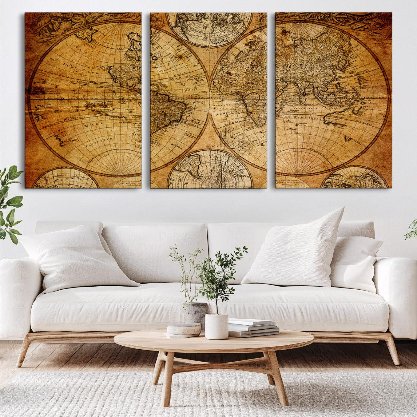 25517-MGV-CV-60X30-3P-Vintage World Map Canvas Print – Antique Push Pin Travel Map, Framed Wall Art for Home or Office Decor
