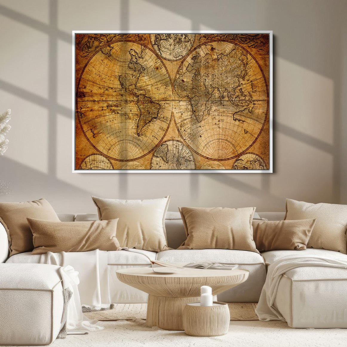 25517-MGV-FC-36X24_White-Vintage World Map Canvas Print – Antique Push Pin Travel Map, Framed Wall Art for Home or Office Decor