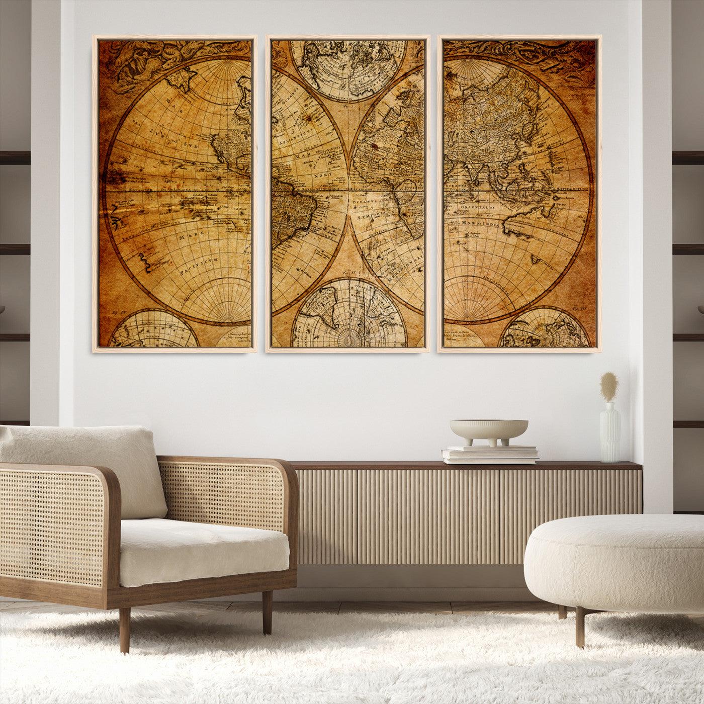 25517-MGV-FC-48X32-3P_Natural-Push Pin World Map Canvas Print – Framed Wall Art for Couples to Track Their Travels – Anniversary