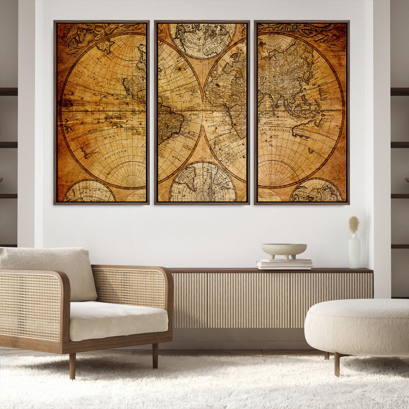 25517-MGV-FC-48X32-3P_Walnut-Push Pin World Map Canvas Print – Framed Wall Art for Couples to Track Their Travels – Anniversary
