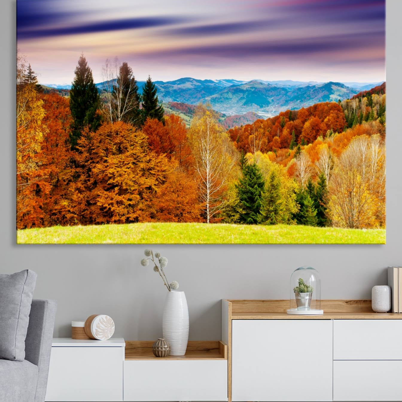 -Autumn Forest Mountain Wall Art Canvas Print | Colorful Giclee Forest Canvas Print | Scenic
