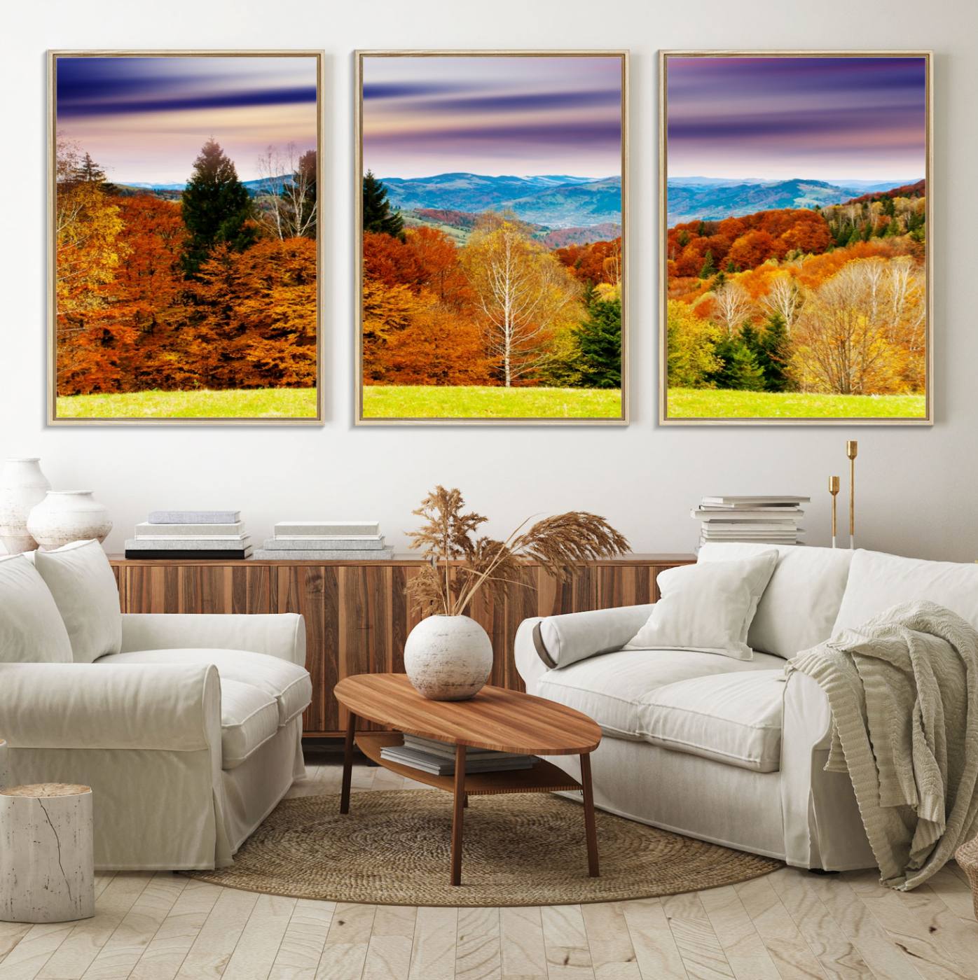 80908-MGV-FC-60X30-3P_Natural-Autumn Forest Mountain Wall Art Canvas Print | Colorful Giclee Forest Canvas Print | Scenic