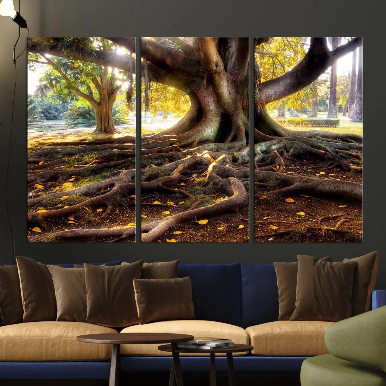 -Banyan Tree Canvas Wall Art Print - Majestic Roots and Sunlit Canopy, Moreton Bay Fig Tree Art for