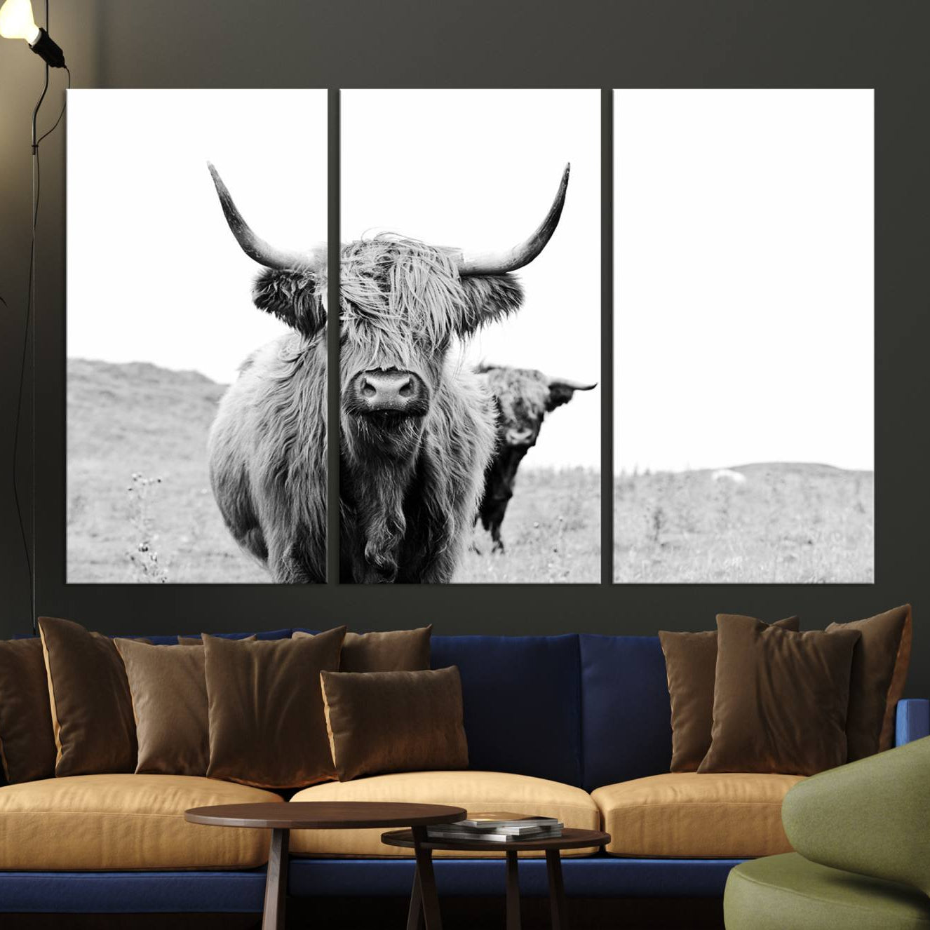 -Beautiful Highland Cow Canvas Wall Art, Framed Highland Cow Canvas Decor
