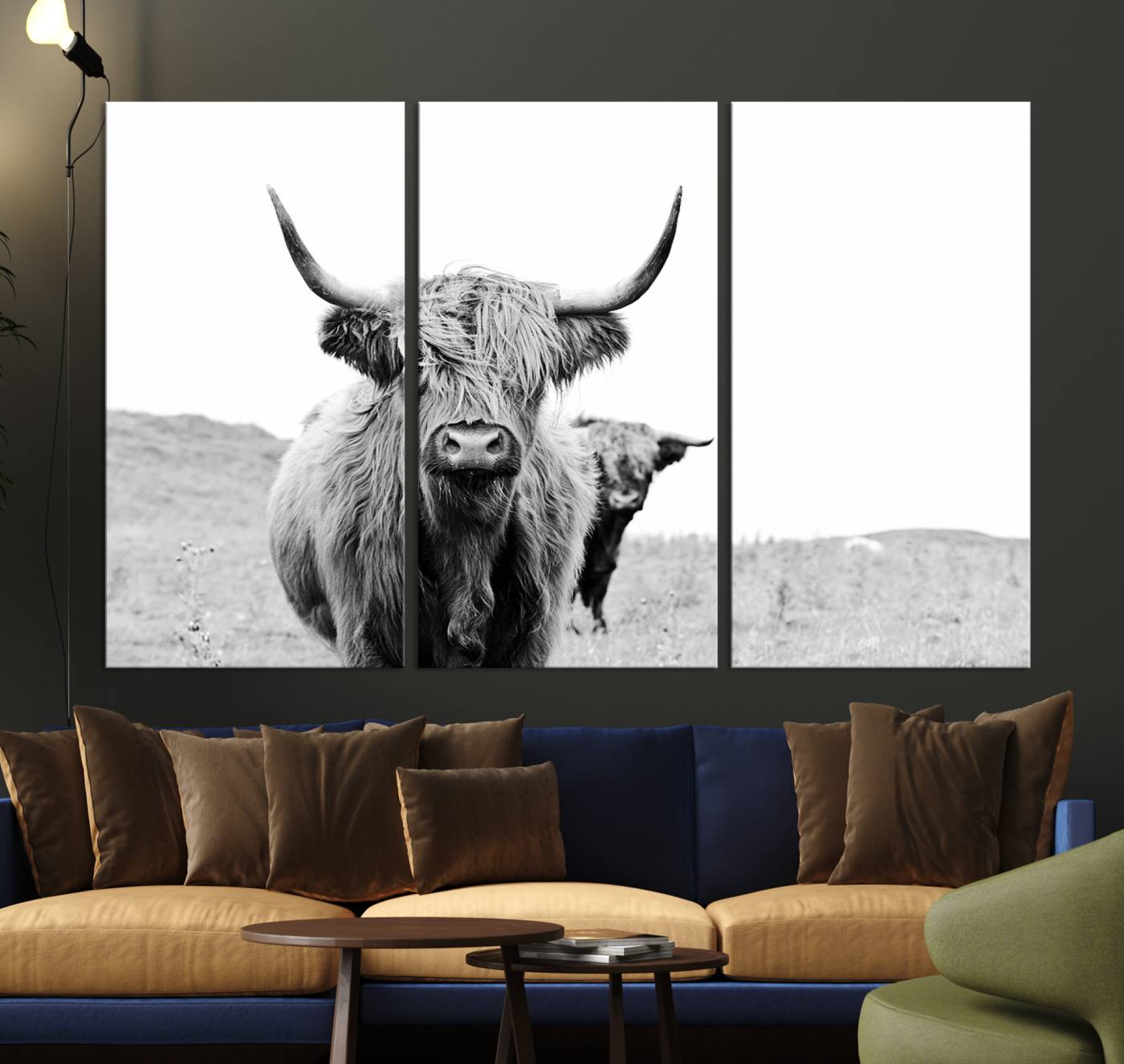-Beautiful Highland Cow Canvas Wall Art, Framed Highland Cow Canvas Decor