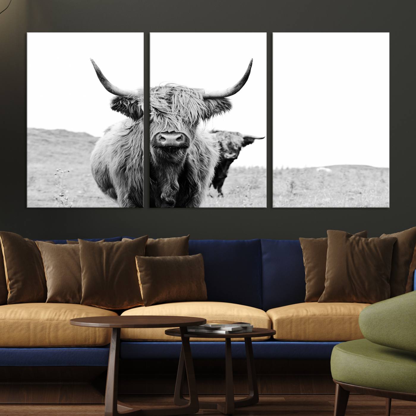 -Beautiful Highland Cow Canvas Wall Art, Framed Highland Cow Canvas Decor
