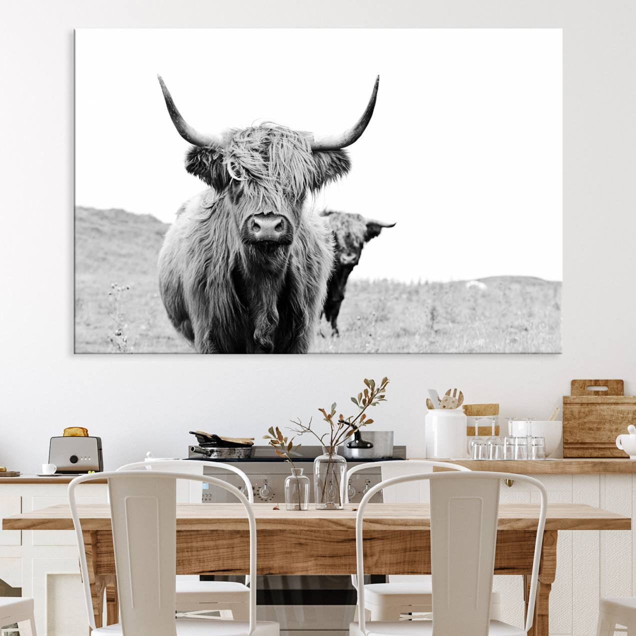 57411-MGV-CV-36X24-Beautiful Highland Cow Canvas Wall Art, Framed Highland Cow Canvas Decor