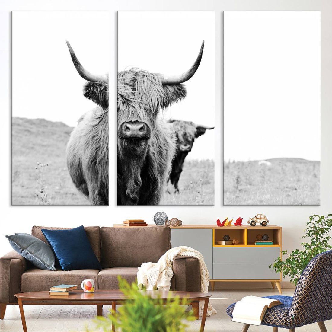Beautiful Highland Cow Canvas Wall Art | Farmhouse Animal Decor