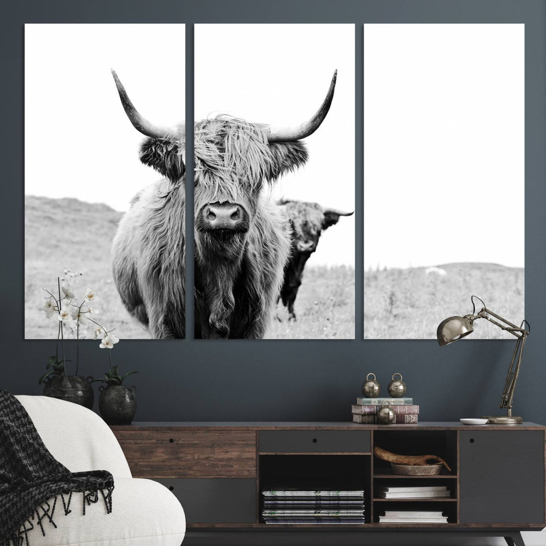 Beautiful Highland Cow Canvas Wall Art | Farmhouse Animal Decor