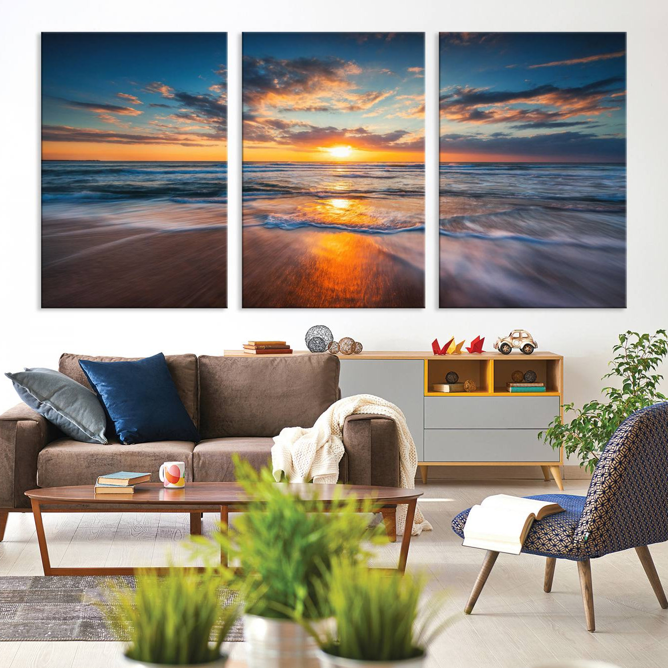 -Beautiful Sunset over the Horizon Beach Canvas Wall Art Ocean Canvas Artwork