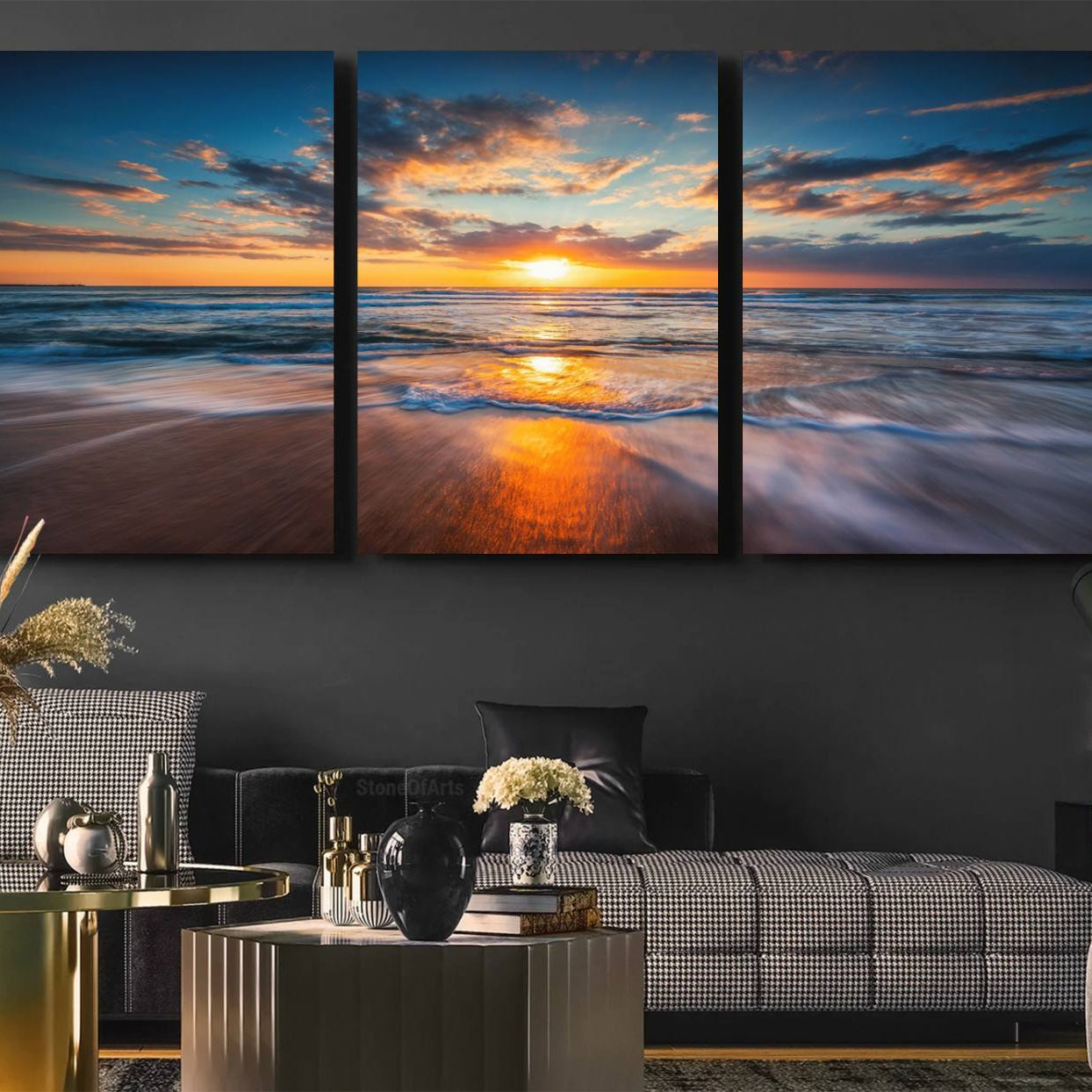 -Beautiful Sunset over the Horizon Beach Canvas Wall Art Ocean Canvas Artwork