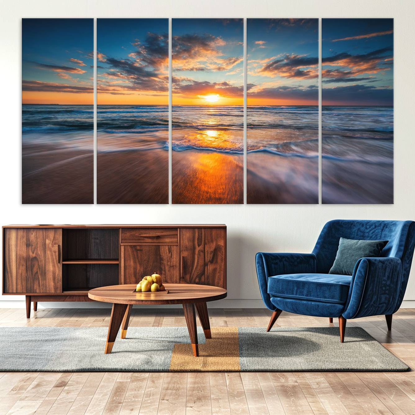 -Beautiful Sunset over the Horizon Beach Canvas Wall Art Ocean Canvas Artwork