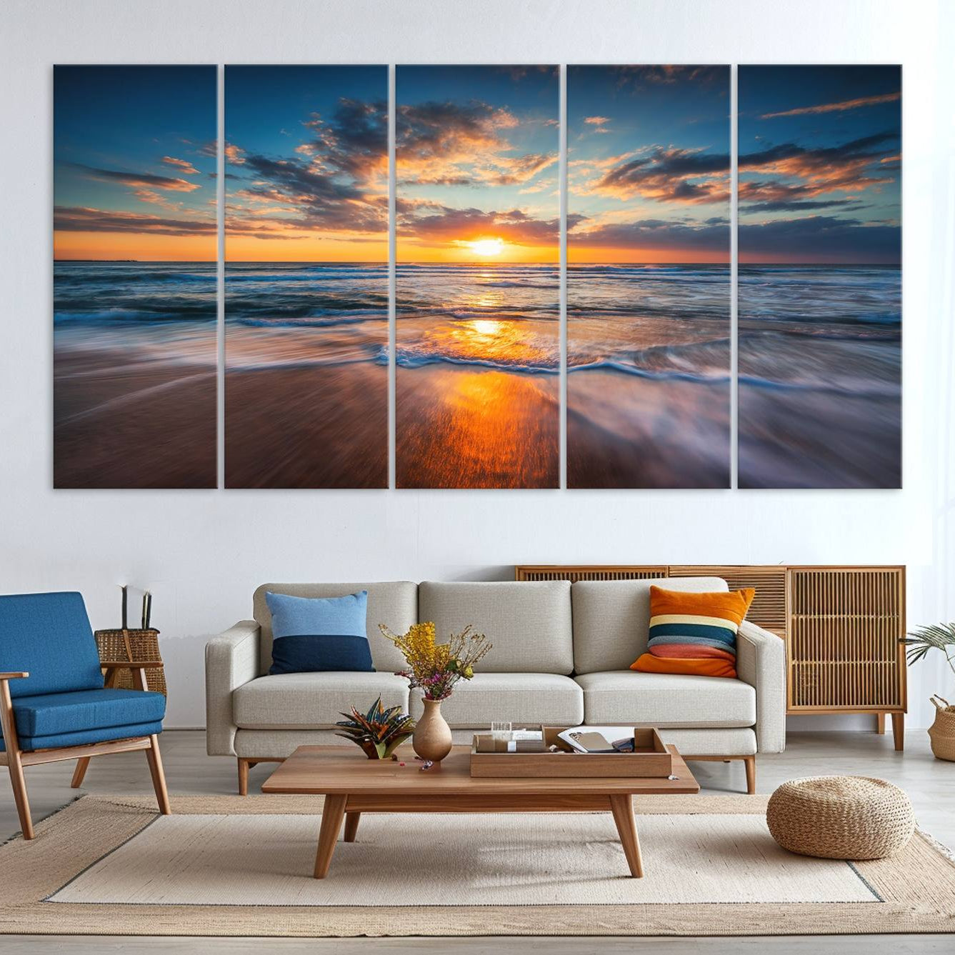 -Beautiful Sunset over the Horizon Beach Canvas Wall Art Ocean Canvas Artwork