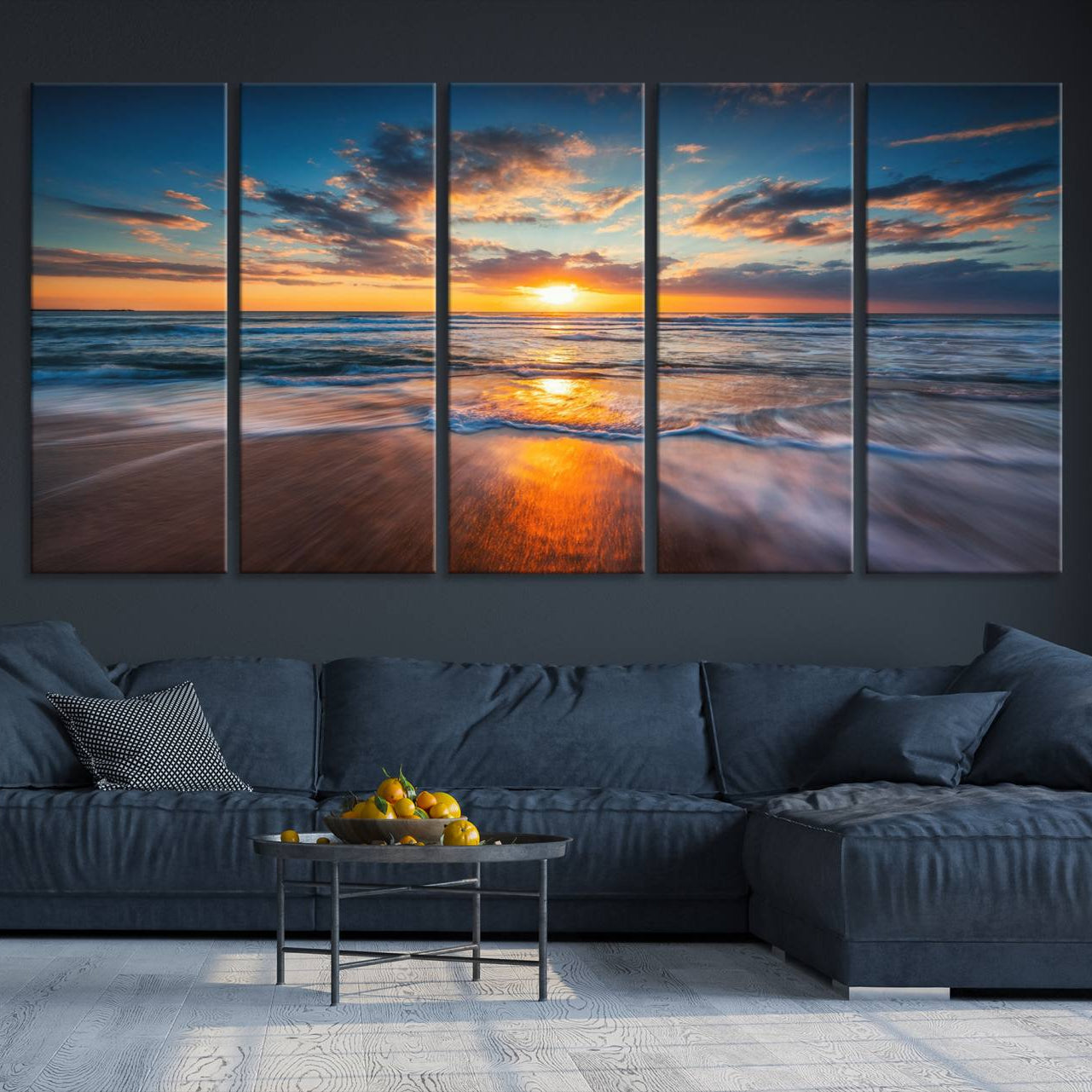 -Beautiful Sunset over the Horizon Beach Canvas Wall Art Ocean Canvas Artwork