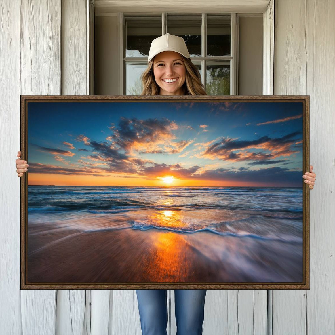 -Beautiful Sunset over the Horizon Beach Canvas Wall Art Ocean Canvas Artwork