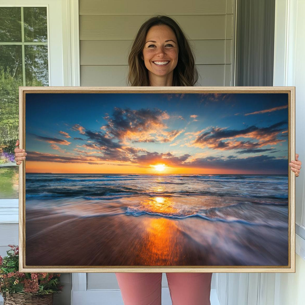-Beautiful Sunset over the Horizon Beach Canvas Wall Art Ocean Canvas Artwork