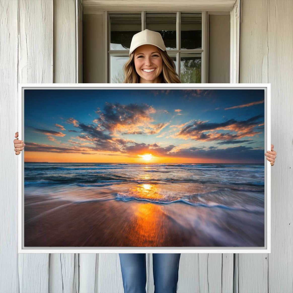 -Beautiful Sunset over the Horizon Beach Canvas Wall Art Ocean Canvas Artwork