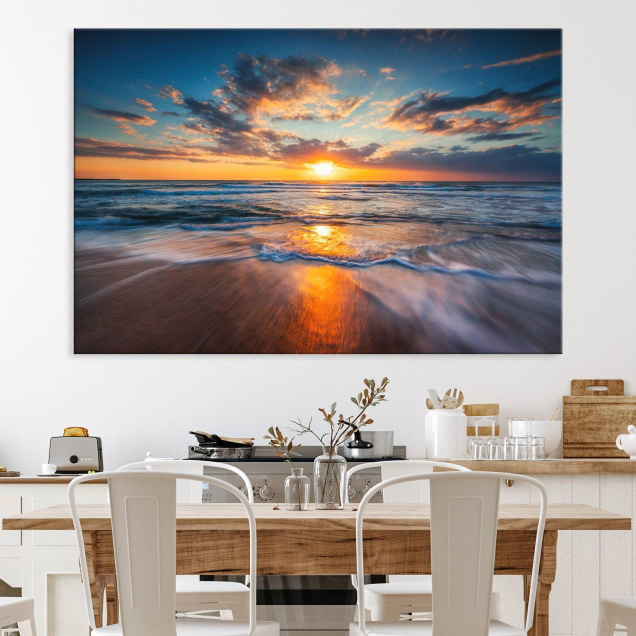 75542-MGV-CV-36X24-Beautiful Sunset over the Horizon Beach Canvas Wall Art Ocean Canvas Artwork