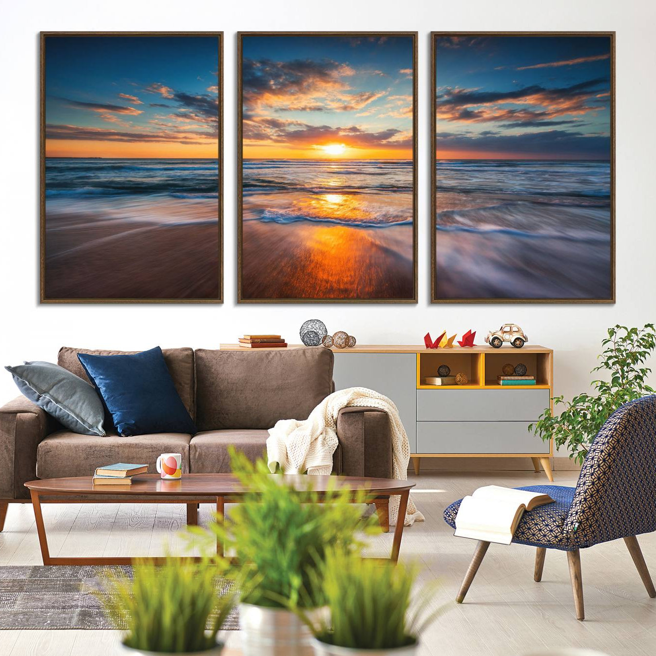 -Beautiful Sunset over the Horizon Beach Canvas Wall Art Ocean Canvas Artwork