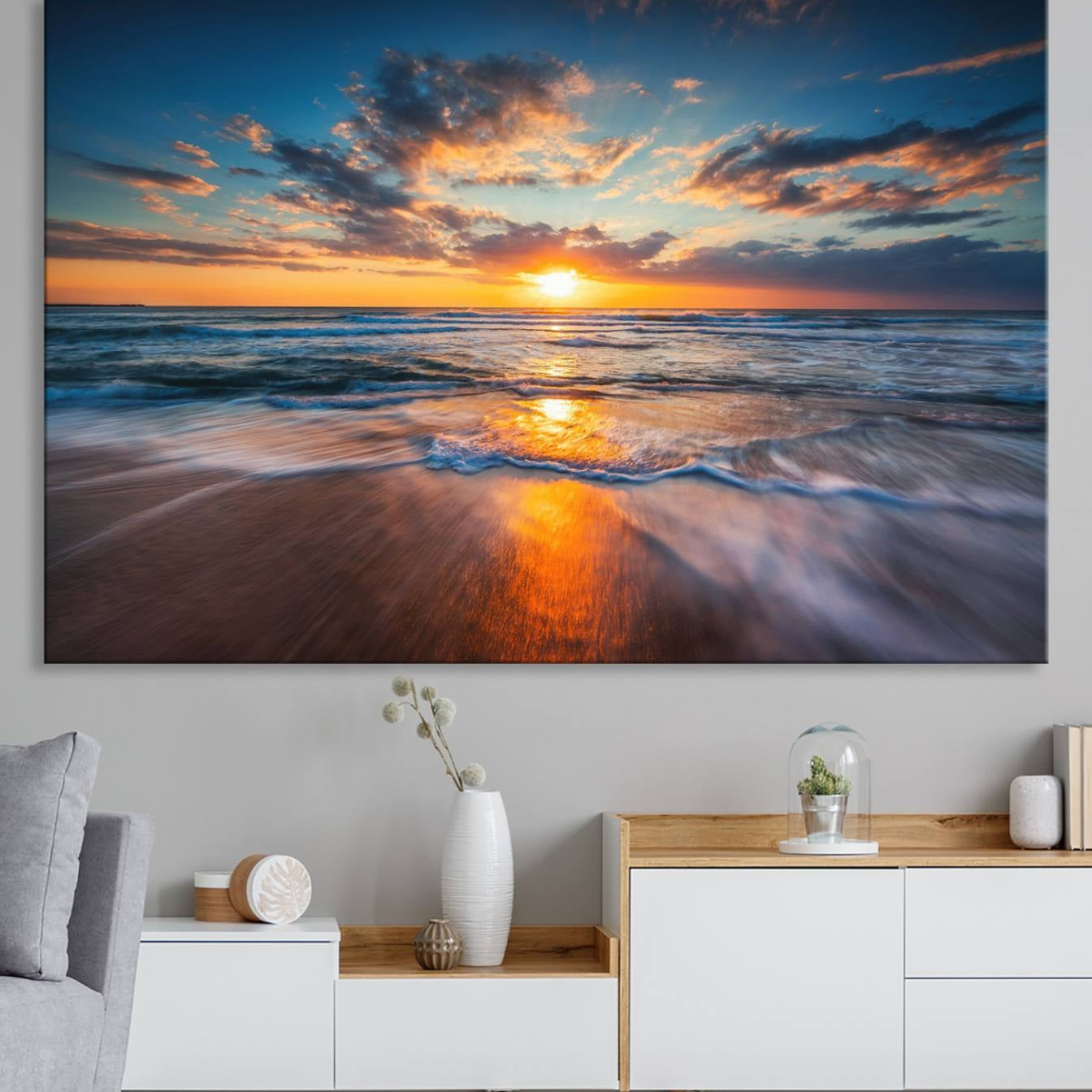-Beautiful Sunset over the Horizon Beach Canvas Wall Art Ocean Canvas Artwork