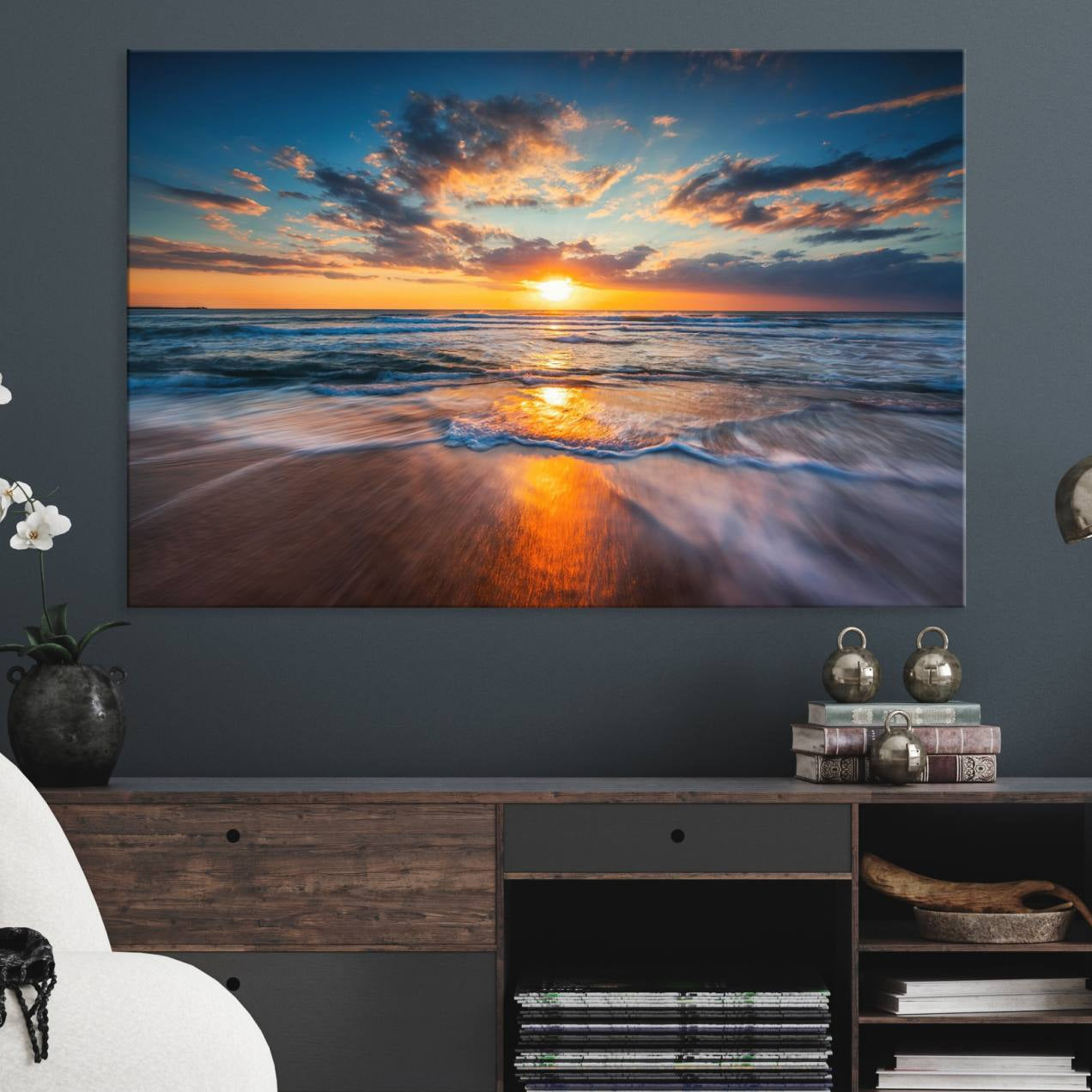 75542-MGV-CV-36X24-Beautiful Sunset over the Horizon Beach Canvas Wall Art Ocean Canvas Artwork