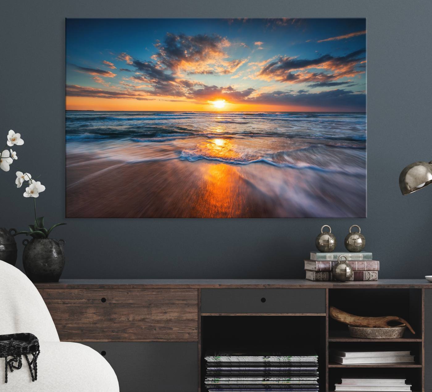 75542-MGV-CV-36X24-Beautiful Sunset over the Horizon Beach Canvas Wall Art Ocean Canvas Artwork