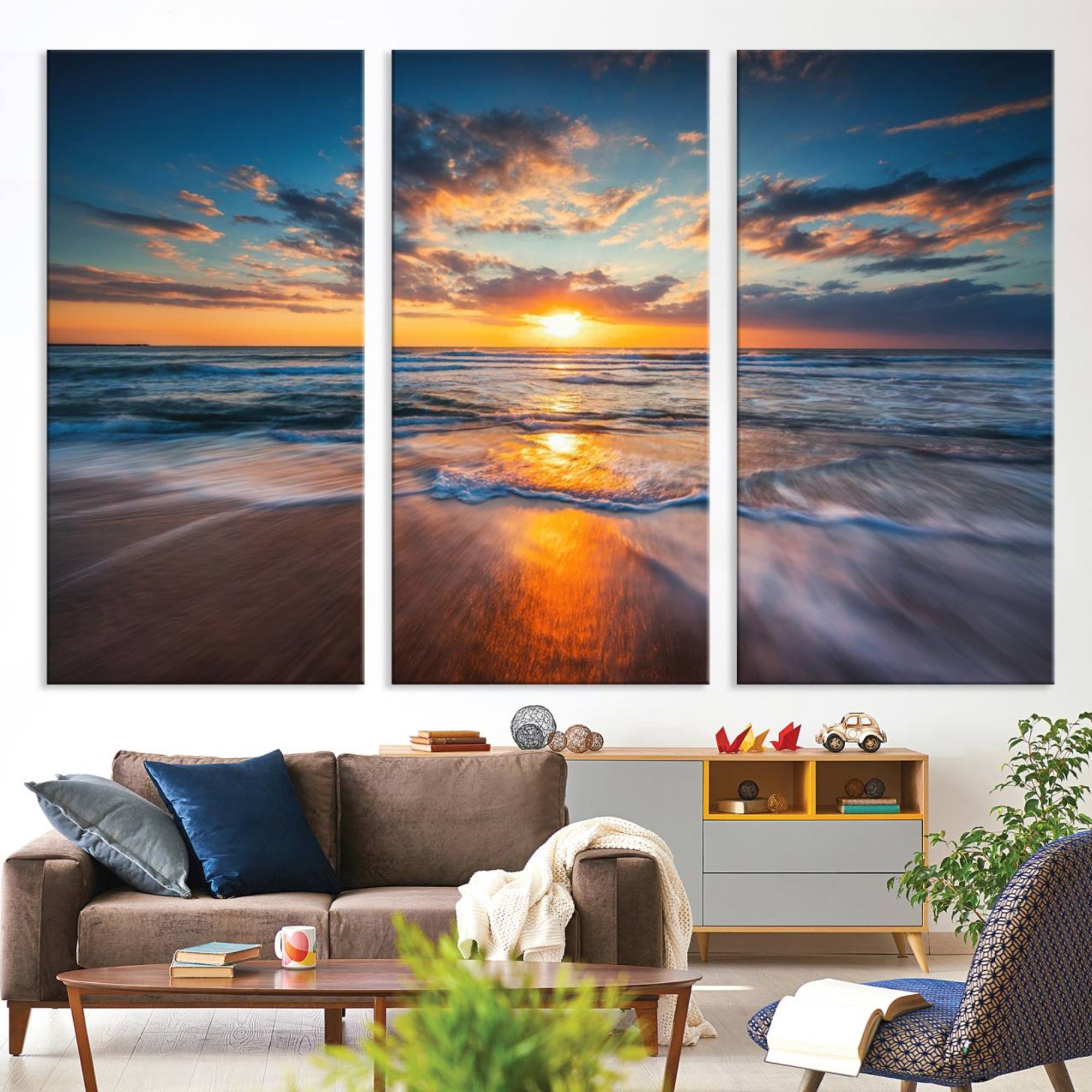 75542-MGV-CV-36X24-Beautiful Sunset over the Horizon Beach Canvas Wall Art Ocean Canvas Artwork