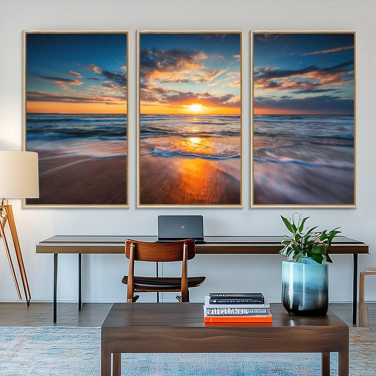 75542-MGV-FC-48X32-3P_Natural-Beautiful Sunset over the Horizon Beach Canvas Wall Art Ocean Canvas Artwork
