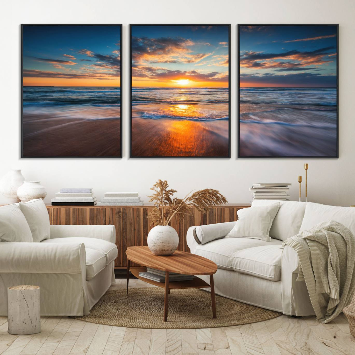75542-MGV-FC-60X30-3P_Black-Beautiful Sunset over the Horizon Beach Canvas Wall Art Ocean Canvas Artwork