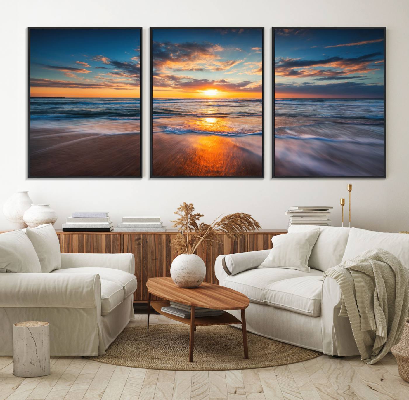 75542-MGV-FC-60X30-3P_Black-Beautiful Sunset over the Horizon Beach Canvas Wall Art Ocean Canvas Artwork