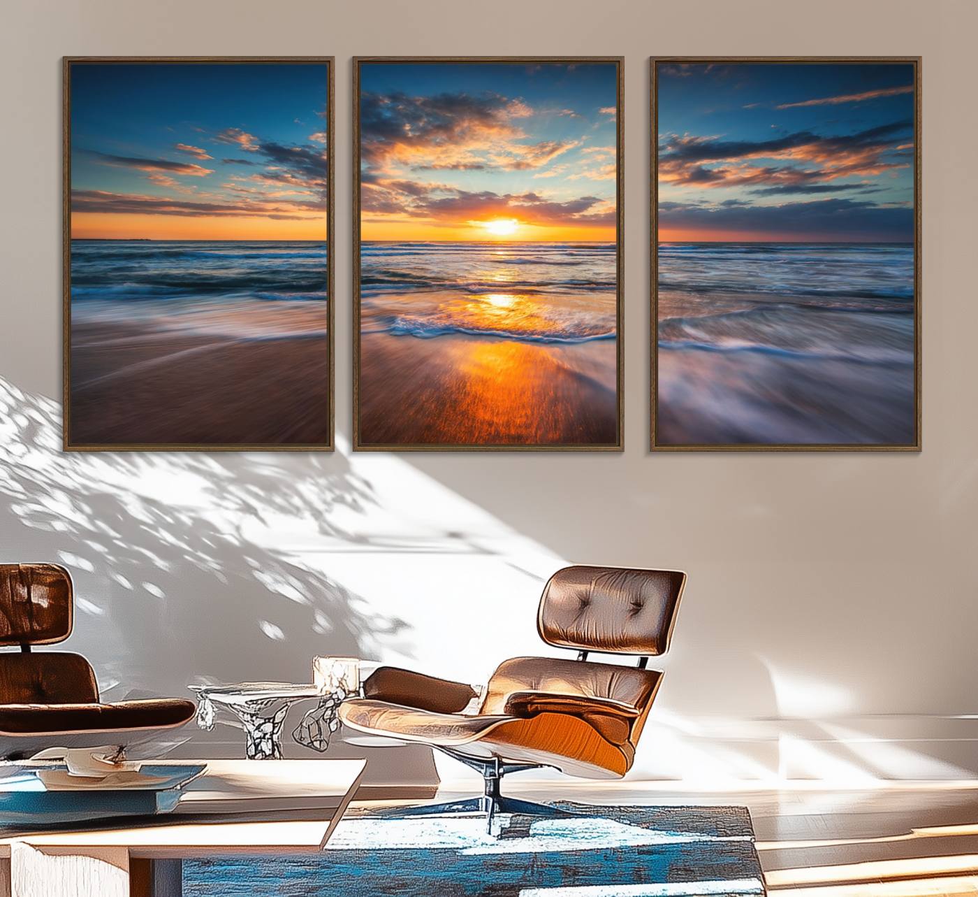 75542-MGV-FC-60X30-3P_Walnut-Beautiful Sunset over the Horizon Beach Canvas Wall Art Ocean Canvas Artwork