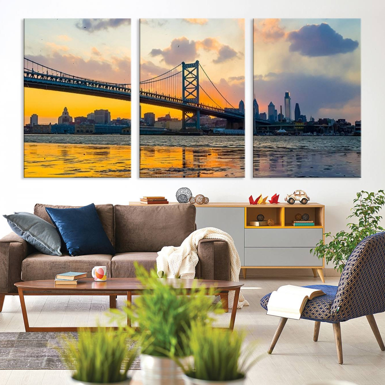 -Ben Franklin Bridge Wall Art Print – Philadelphia Skyline Sunset Canvas Wall Art
