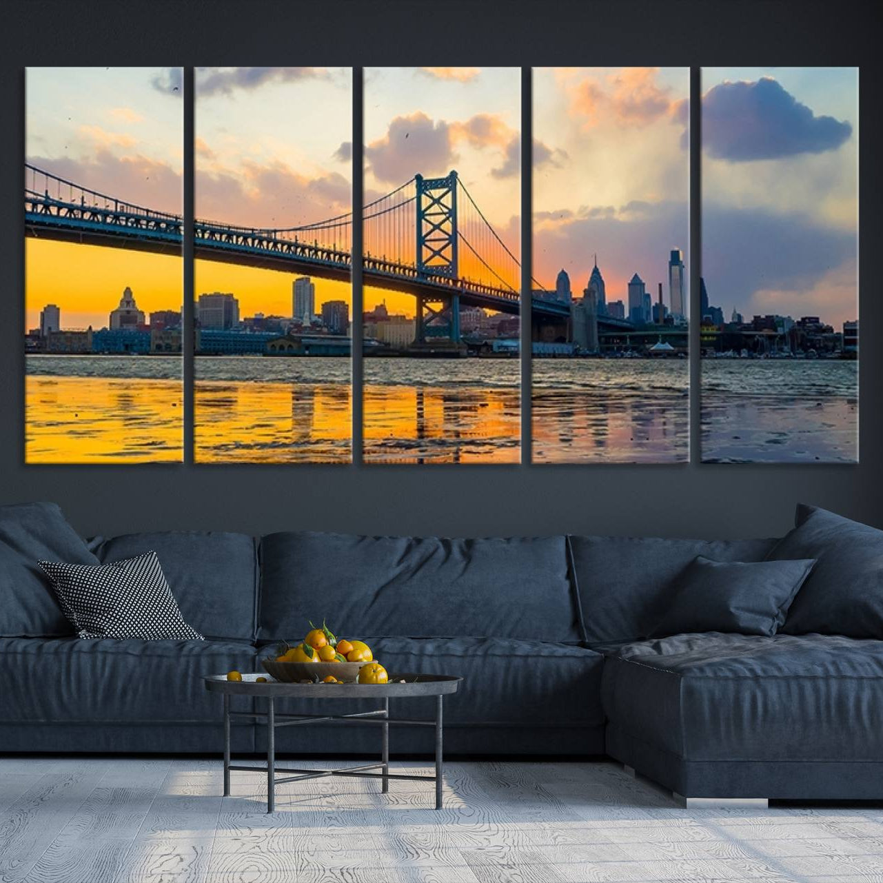 -Ben Franklin Bridge Wall Art Print – Philadelphia Skyline Sunset Canvas Wall Art
