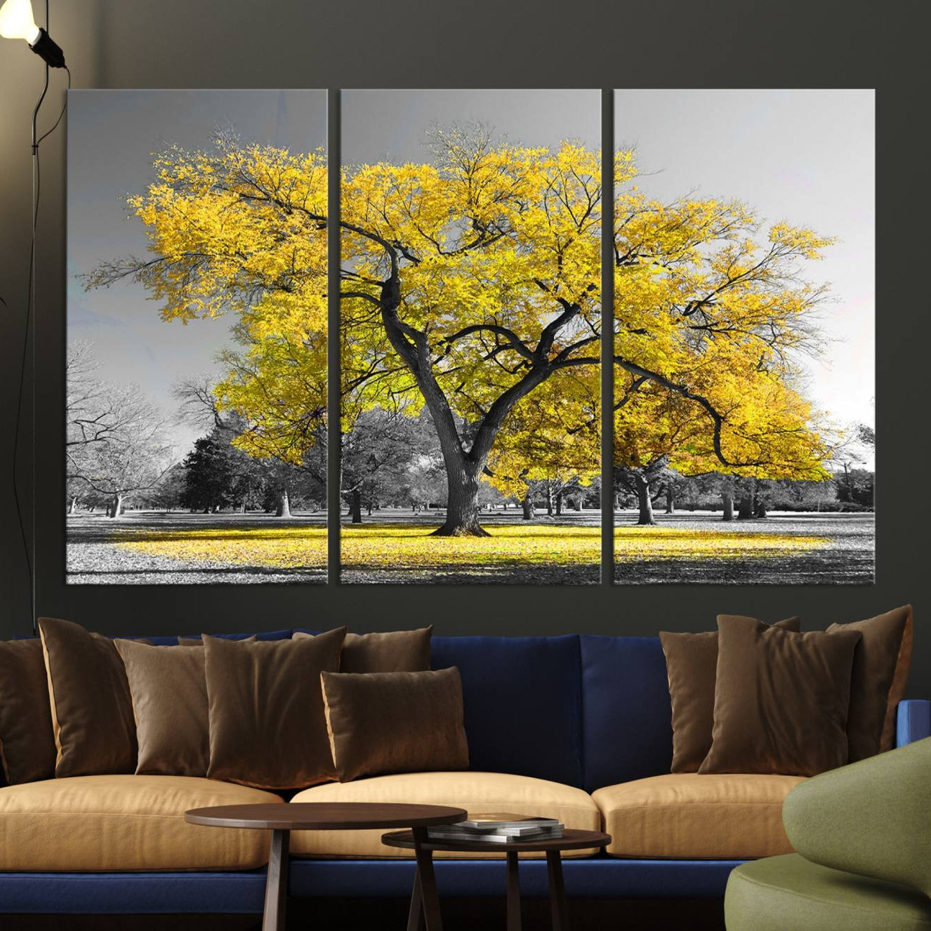 87659-MGV-CV-36X24-Big Yellow Tree Canvas Wall Art Print Black White Yellow Art Painting