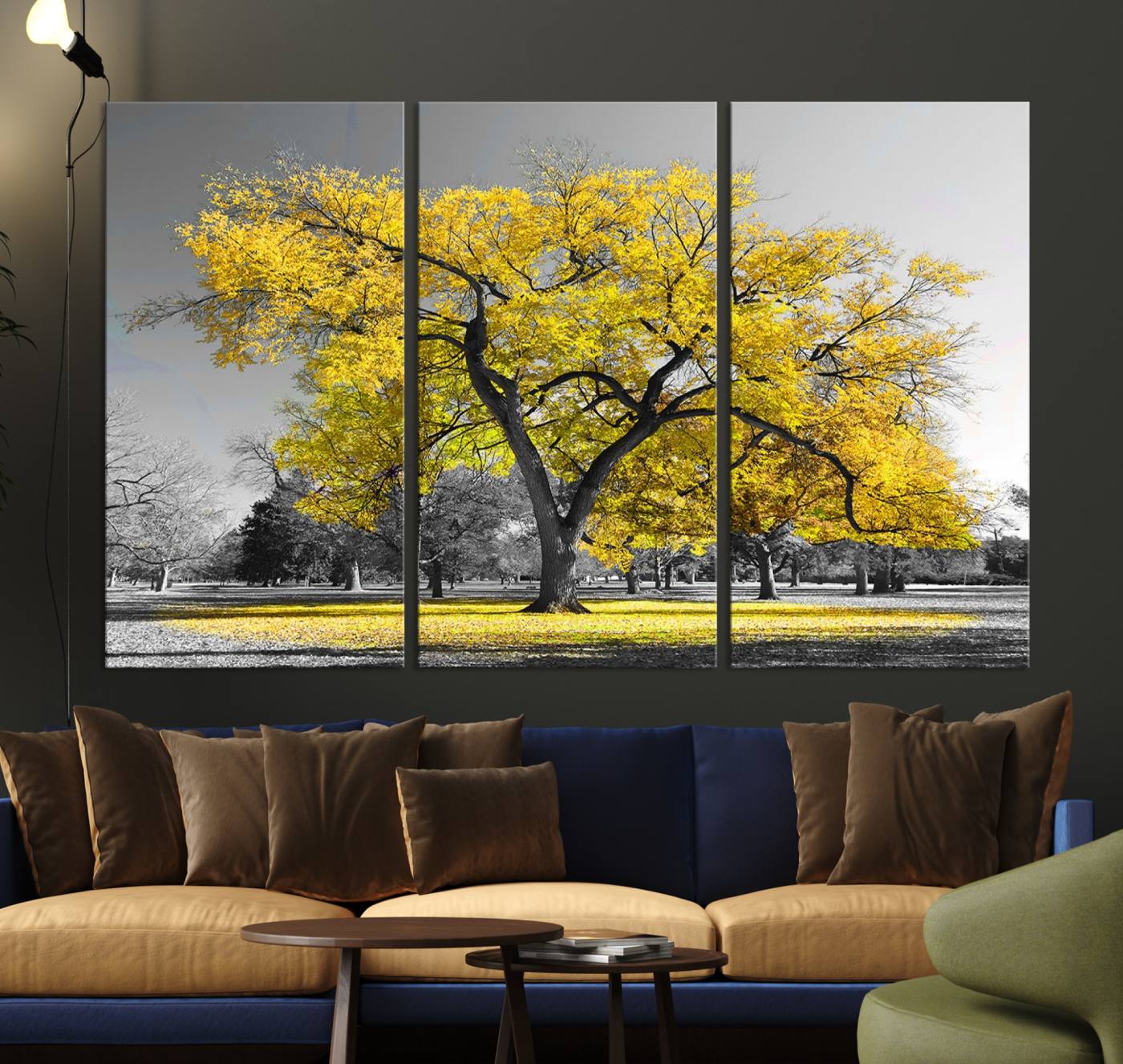 87659-MGV-CV-36X24-Big Yellow Tree Canvas Wall Art Print Black White Yellow Art Painting