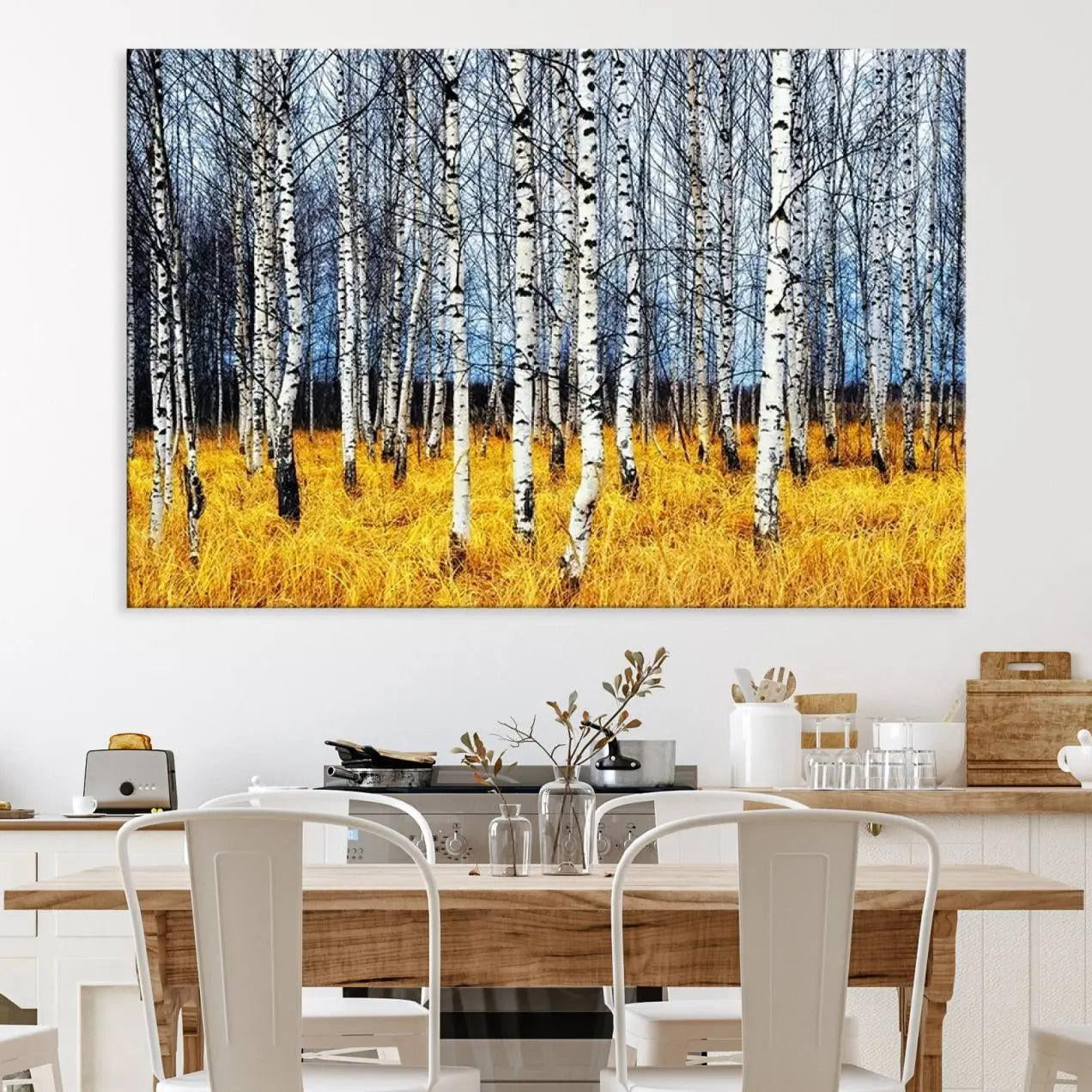 73699-MGV-CV-36X24-Birch Trees Wall Art Print, Wall Art Landscape Canvas Print Leafless Trees on Yellow Ground