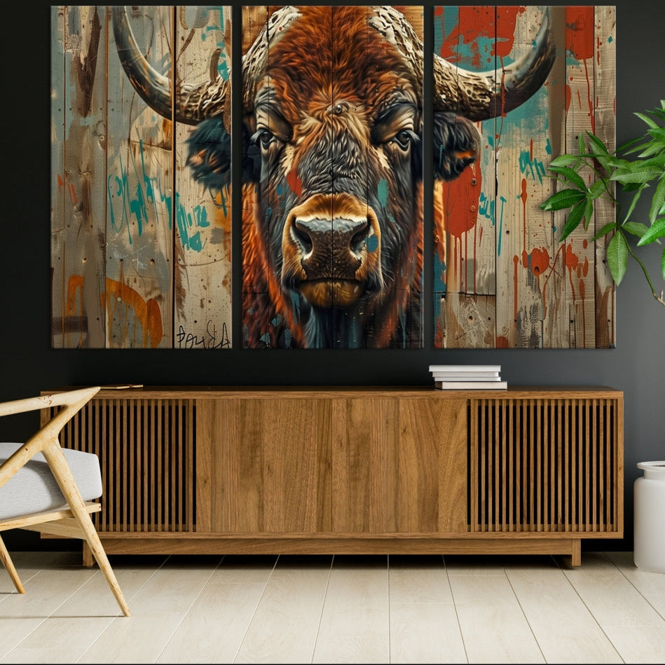 -Bison Canvas Wall Art, American Buffalo Print Canvas