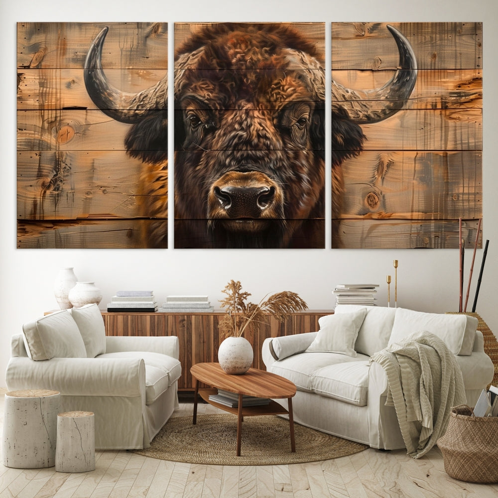 Edit-Images-Bison on Wood Background Canvas Wall Art, American Buffalo Print