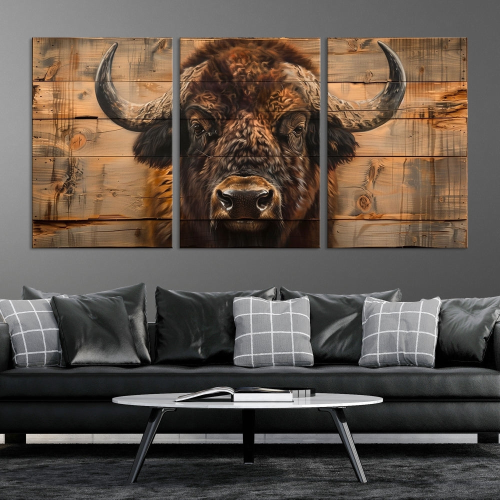 Edit-Images-Bison on Wood Background Canvas Wall Art, American Buffalo Print