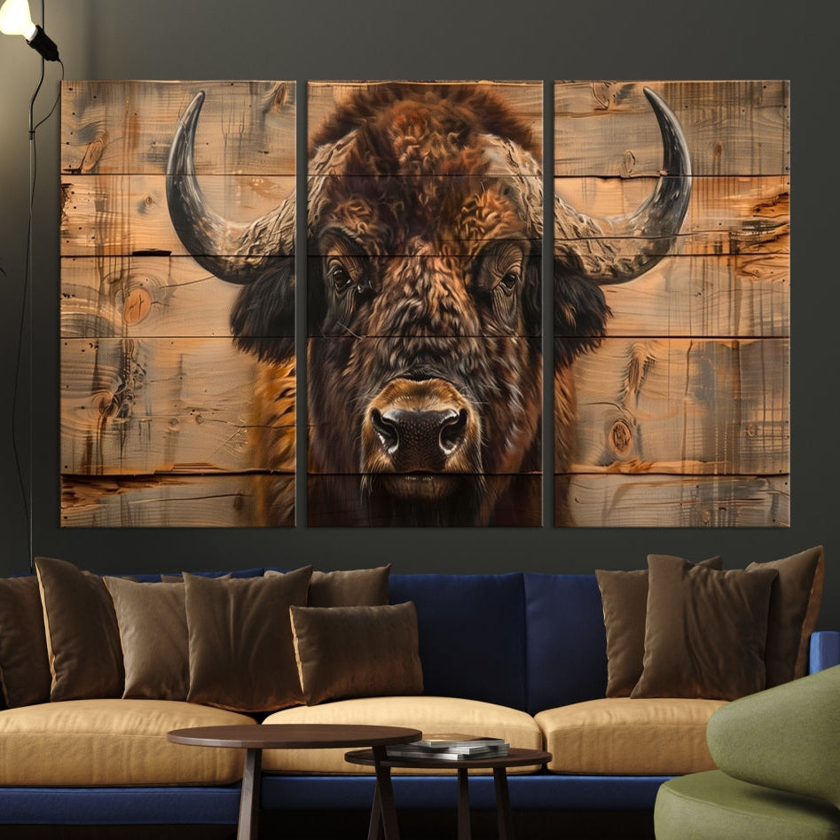 Edit-Images-Bison on Wood Background Canvas Wall Art, American Buffalo Print