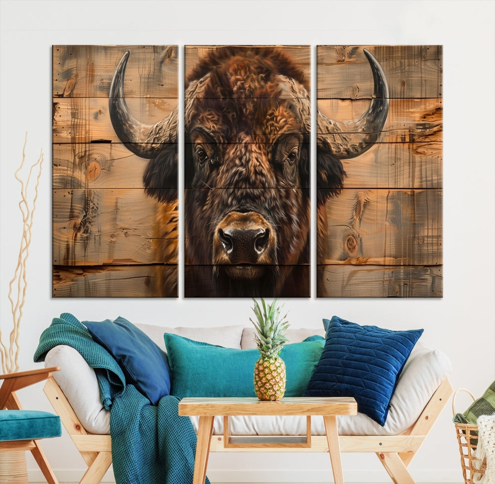 Edit-Images-Bison on Wood Background Canvas Wall Art, American Buffalo Print