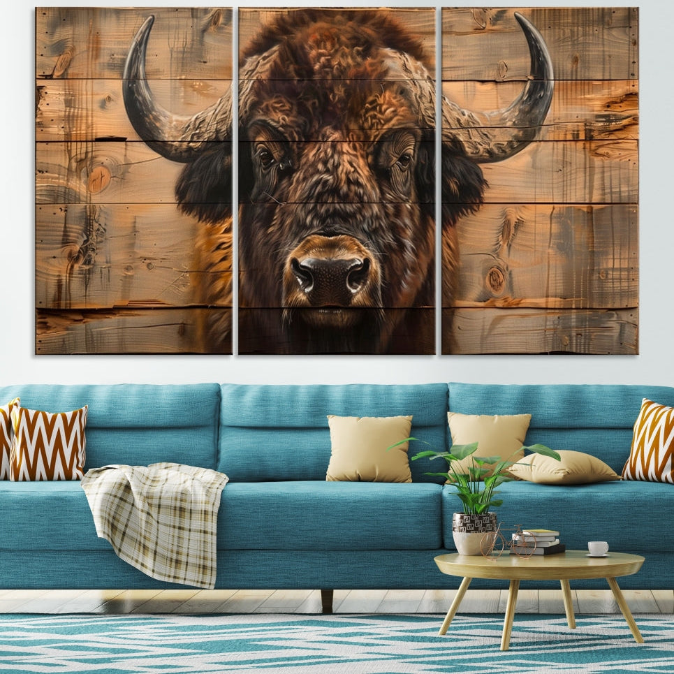 Edit-Images-Bison on Wood Background Canvas Wall Art, American Buffalo Print