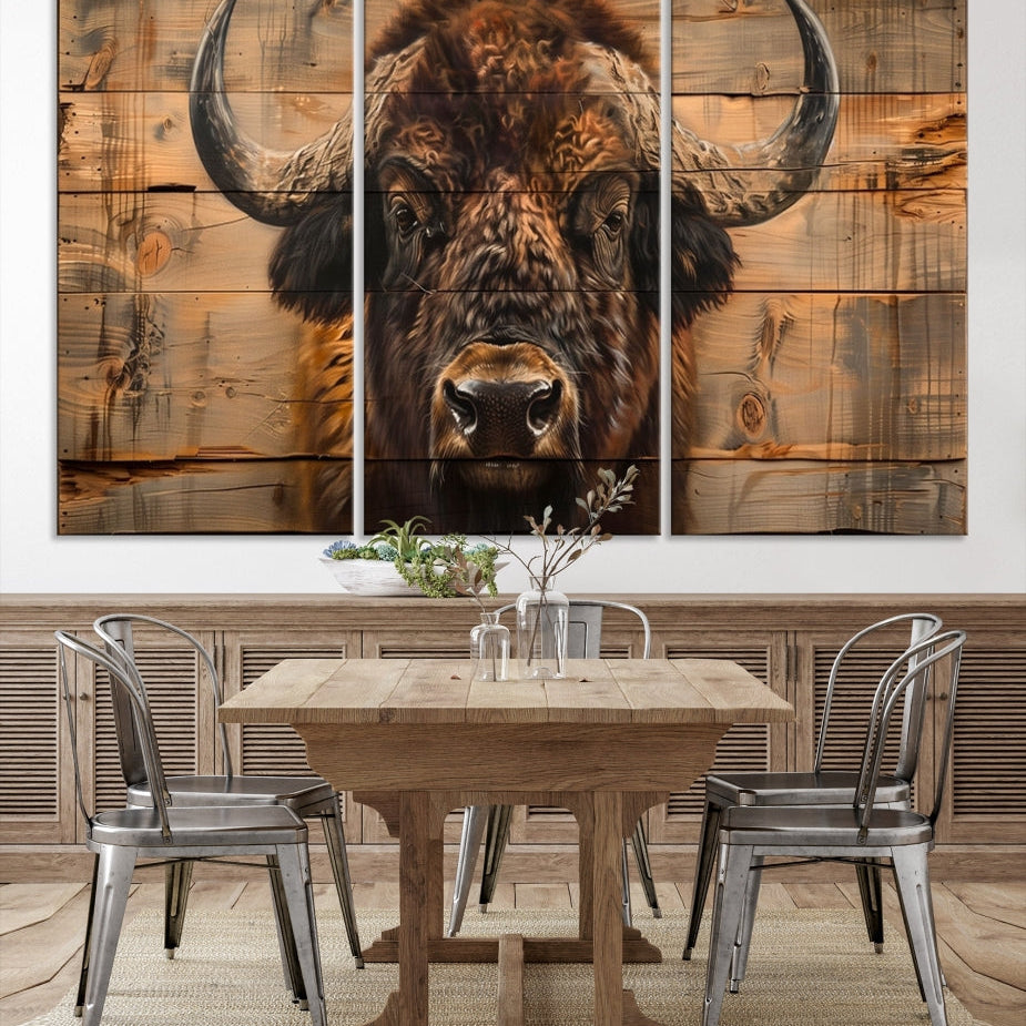 Edit-Images-Bison on Wood Background Canvas Wall Art, American Buffalo Print