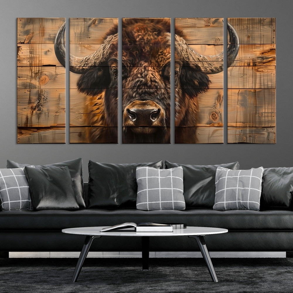 Edit-Images-Bison on Wood Background Canvas Wall Art, American Buffalo Print