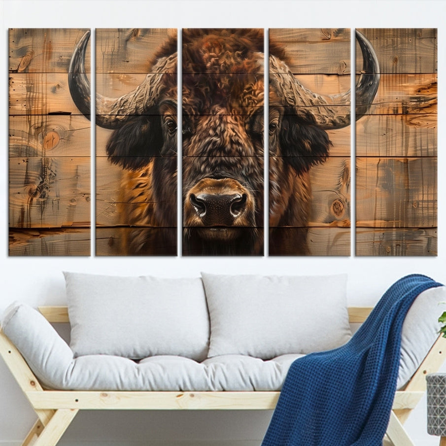 Edit-Images-Bison on Wood Background Canvas Wall Art, American Buffalo Print