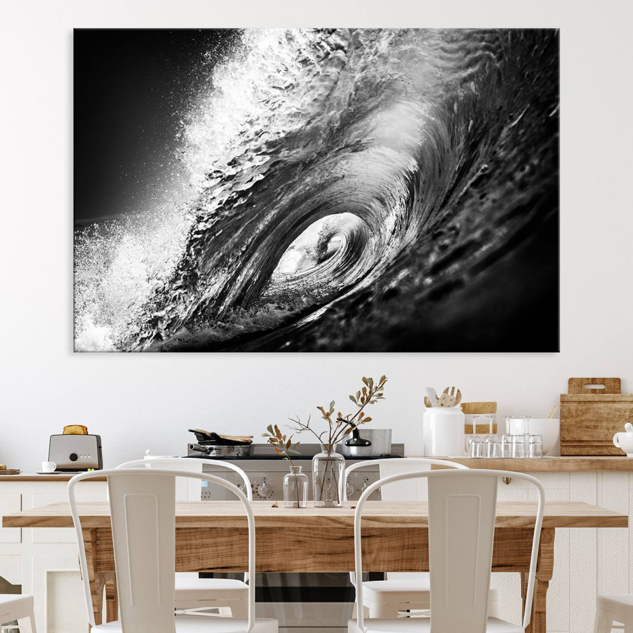 22702-MGV-CV-36X24-Black Ocean Wave at Sunset Canvas Art, Large Wall Print of Vibrant Water Waves, Black Ocean Wave