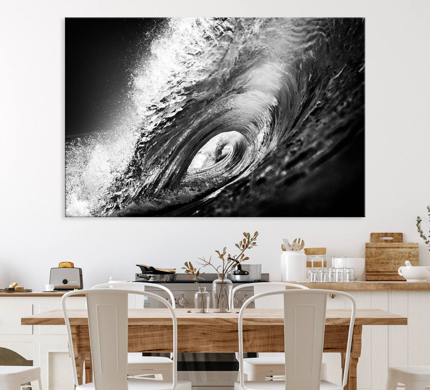 22702-MGV-CV-36X24-Black Ocean Wave at Sunset Canvas Art, Large Wall Print of Vibrant Water Waves, Black Ocean Wave
